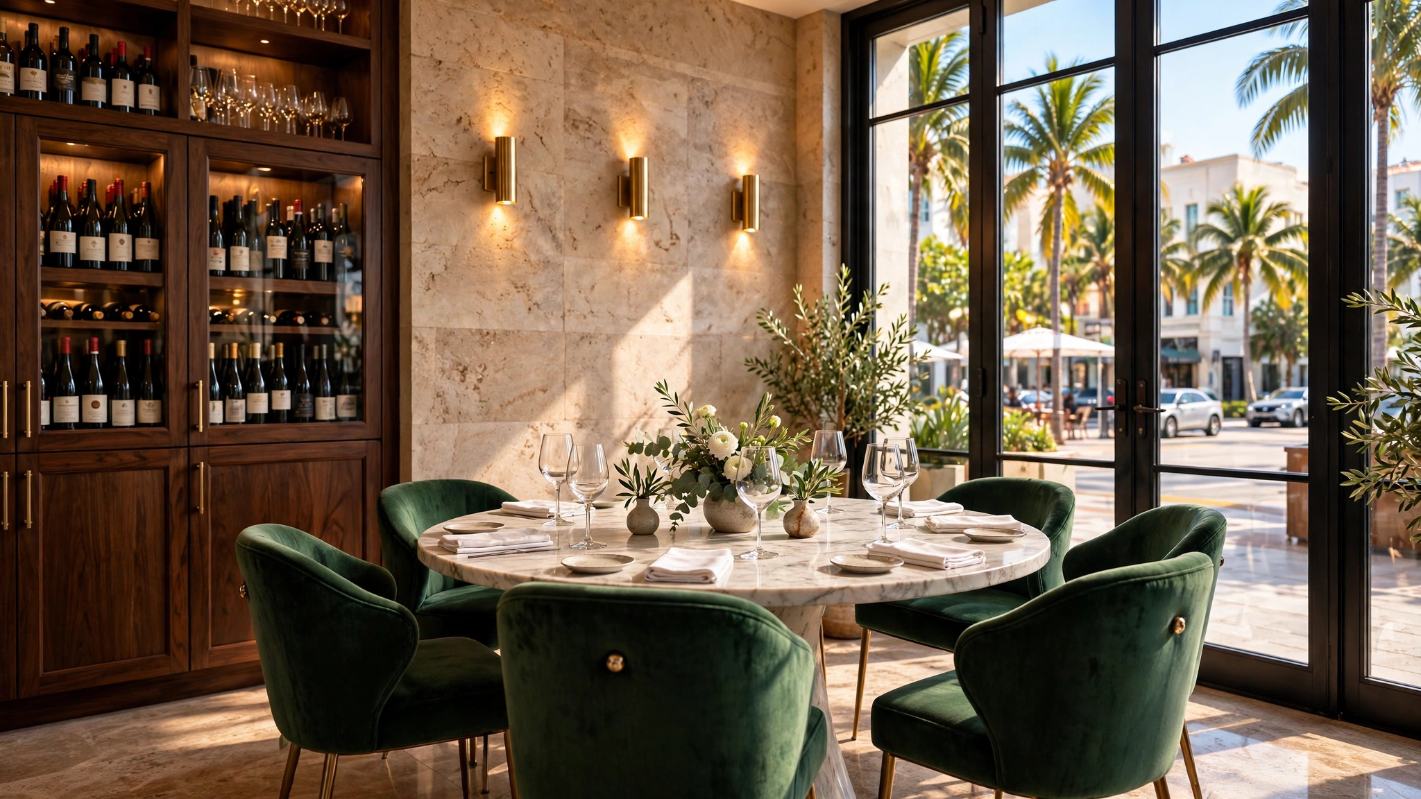 Intimate private dining room with velvet chairs