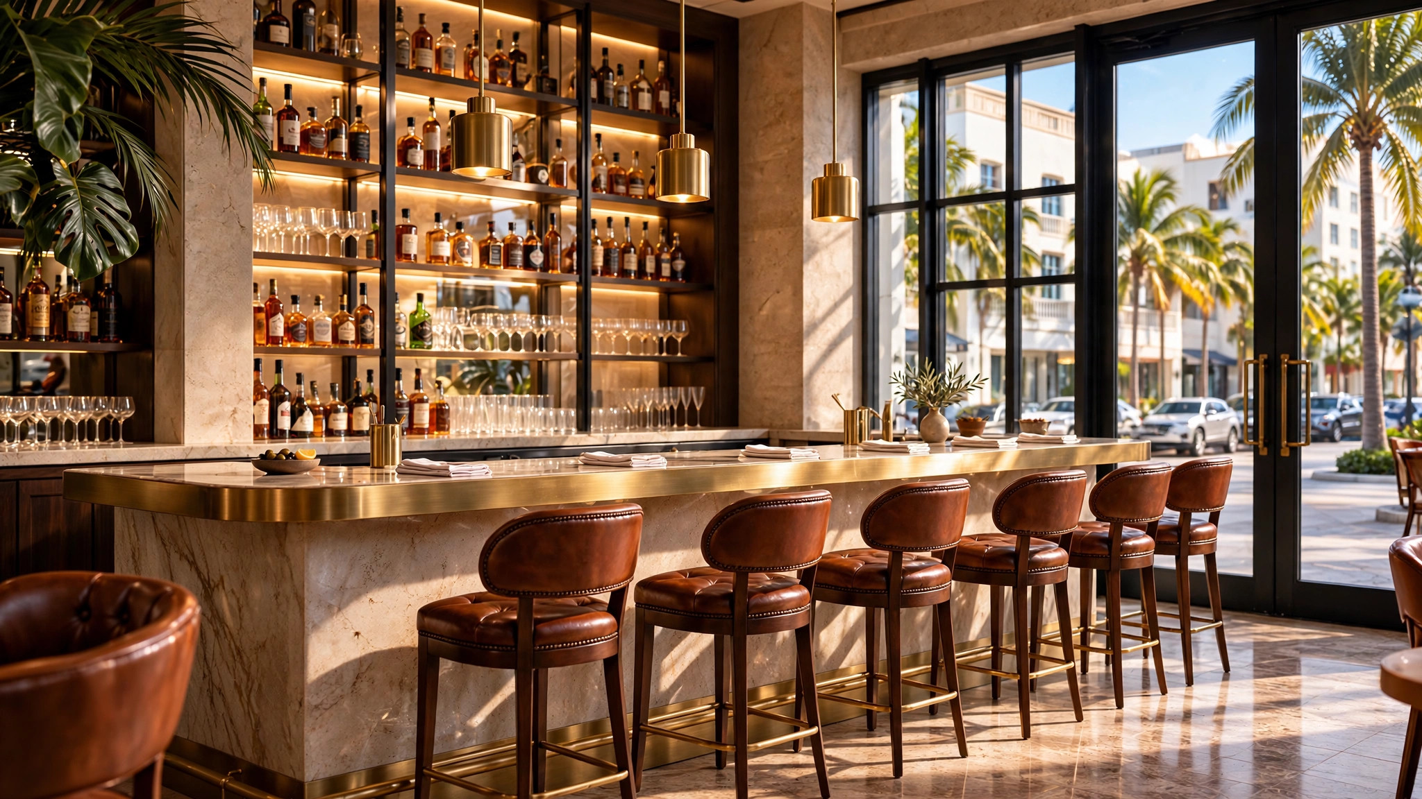 Elegant bar room with brass and marble